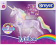 Boxed Breyer model horse - Rainbow Magical Unicorn, lavender color with pastel rainbow mane & tail, includes sticker sheet