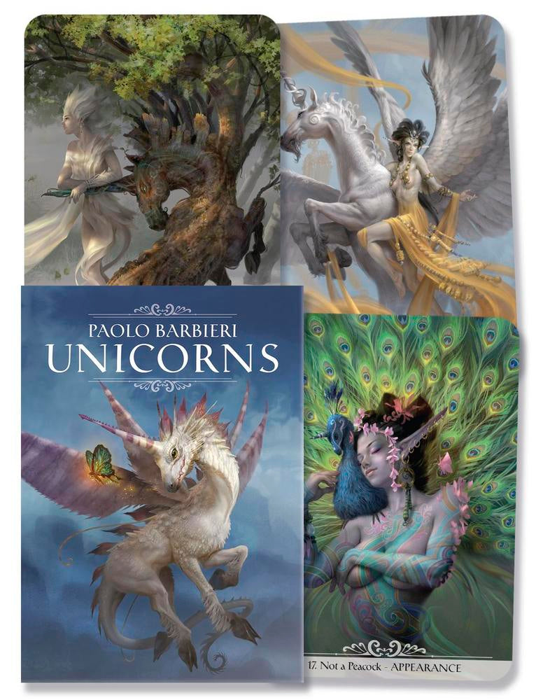 Paolo Barbieri - Unicorns oracle deck boxed set showing cover and cards