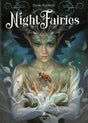 Cover of Night Fairies book by Paolo Barbieri with black haired fairy in white flower petal dress with bumble bee