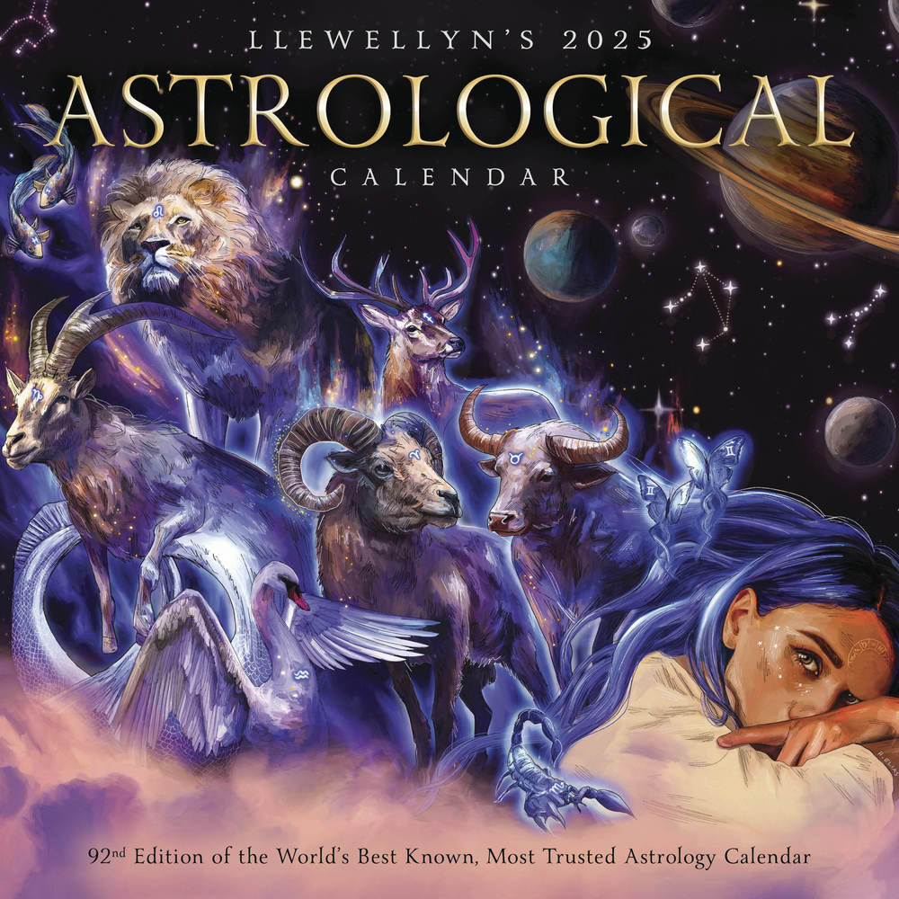 Llewellyn's 2025 Astrological Calendar front cover. "92nd Edition of the World's Best Known, Most Trusted Astrology Calendar"