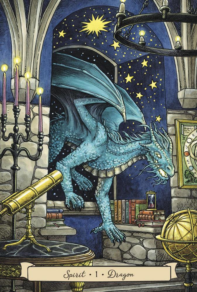 Everyday Witch's Familiars Oracle deck & guidebook, dragon card example