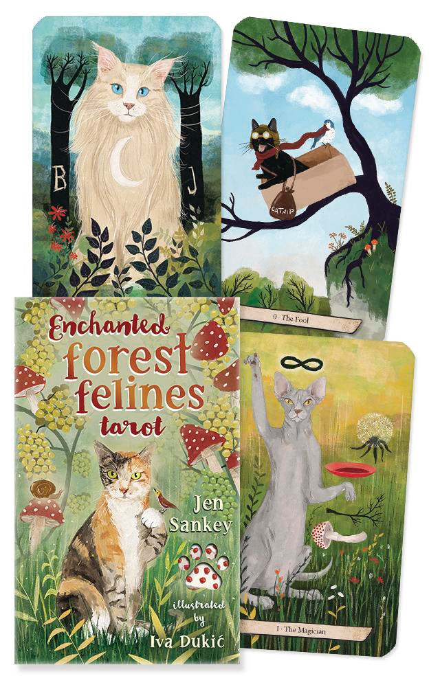 Enchanted Forest Felines Tarot by Jen Sankey, art by Iva Dukic