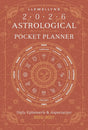 Llewellyn's 2026 Astrological Pocket Planner with astrological symbols on a brown background
