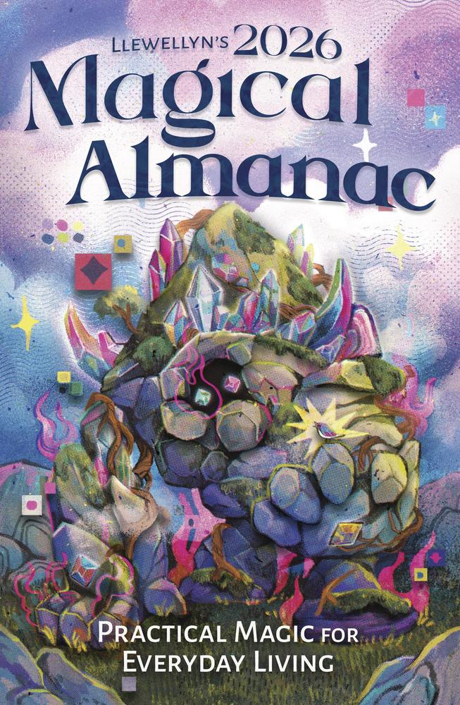 Cover of Llewellyn's 2026 Magical Almanac with colorful design and text.