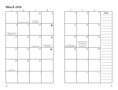 March 2026 calendar in the Witches' Datebook