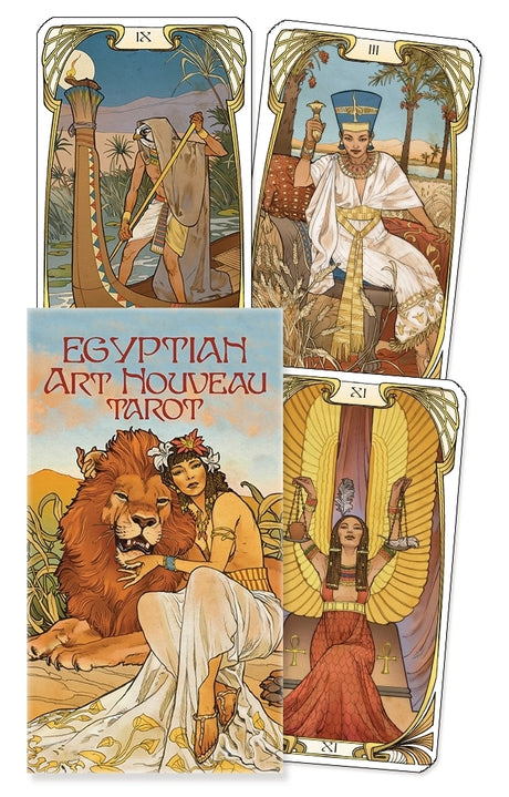 Egyptian Art Nouveau Tarot, showing box and card designs with Egypt mythology
