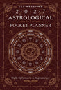 Llewellyn's 2027 Astrological Pocket Planner with astrological symbols on a brown background