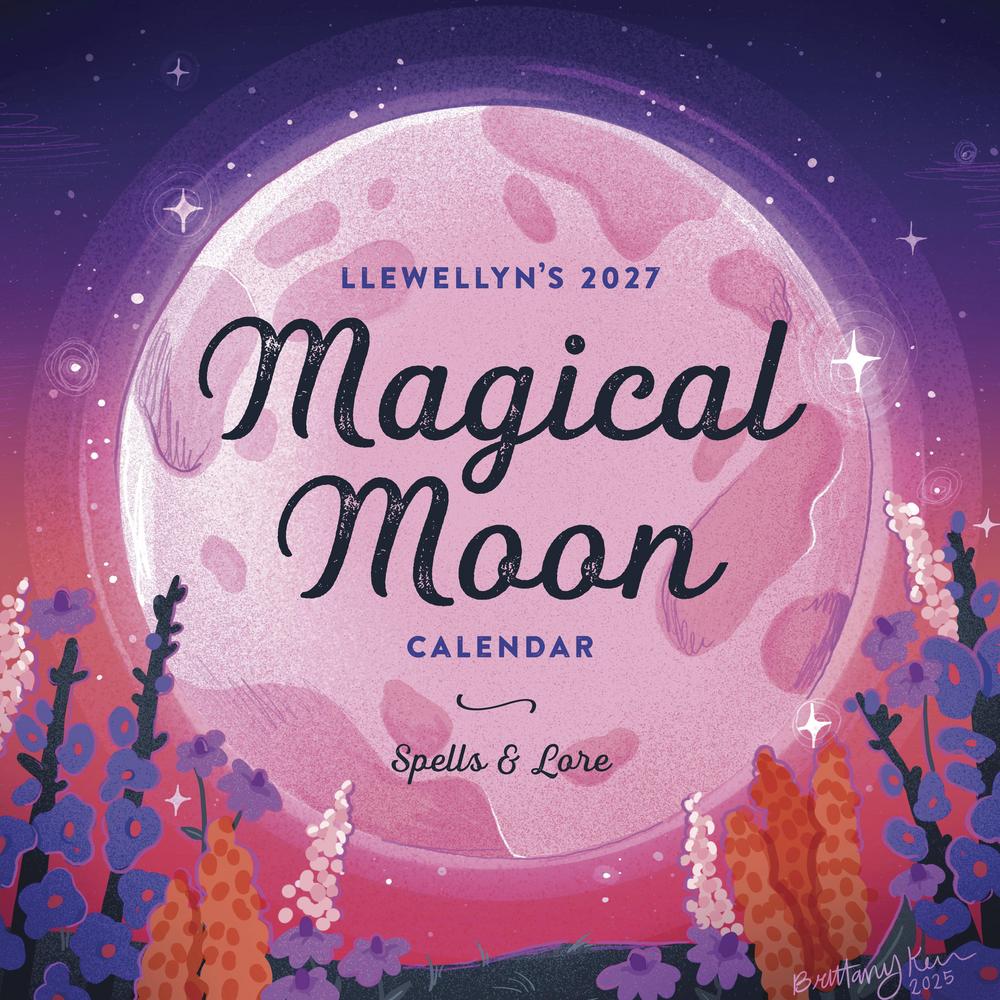 Magical Moon calendar cover with a pink moon and floral design on a purple background