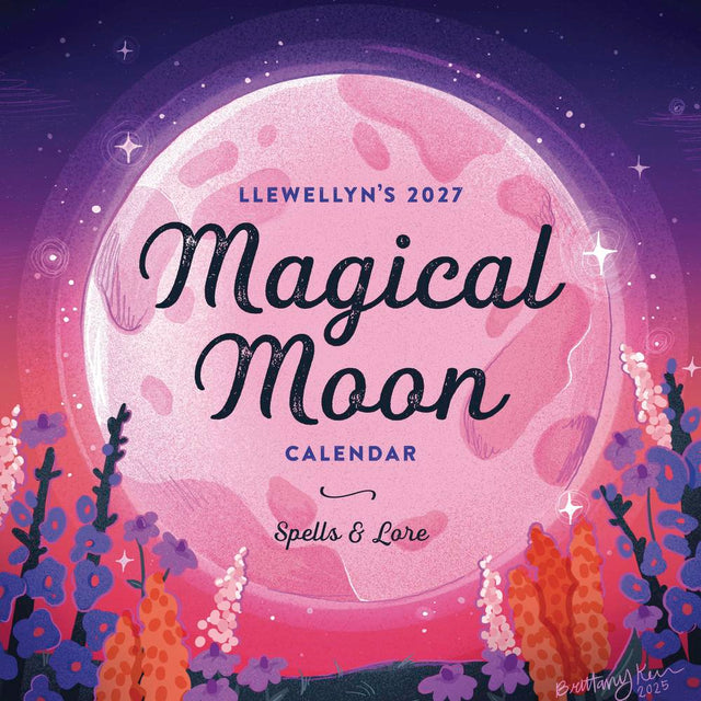 Magical Moon calendar cover with a pink moon and floral design on a purple background