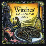 Cover of Llewellyn's Witches' Calendar 2027 featuring a witch, dog, and black cat.