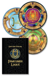 Dracones Loqui oracle deck by Ravynne Phelan, with round cards