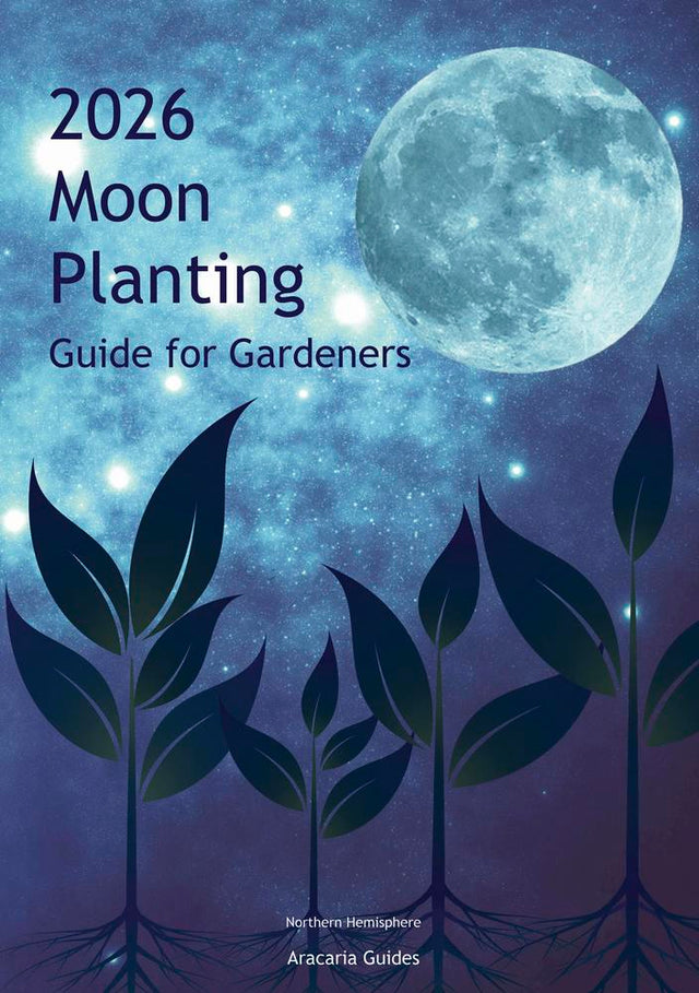 Booklet cover of '2026 Moon Planting Guide for Gardeners' with a moon and plants design.