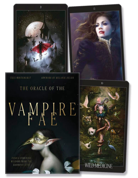 The Oracle of the Vampire Fae book and deck with examples, art by Melanie Delon