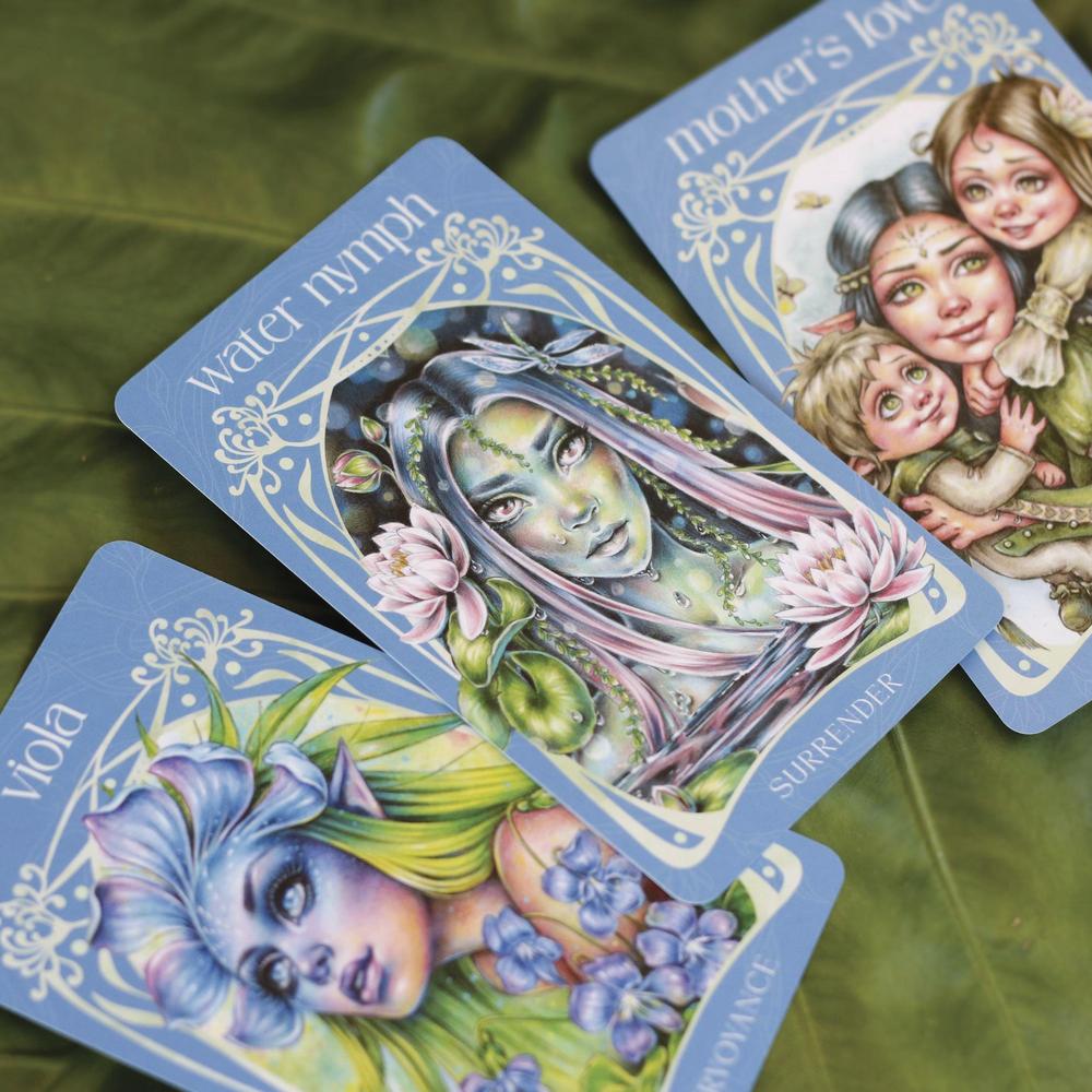 Enchanted Garden Oracle deck with cards showing fairies