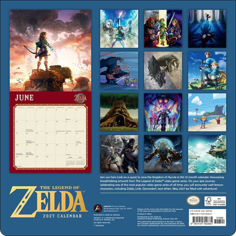 Legend of Zelda 2027 wall calendar - back cover showing all months