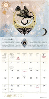 Calendar page for August 2026 with decorative bird and bug and text.