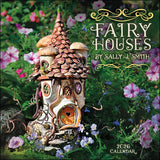 Fairy house calendar with flowers and decorative text on a green background