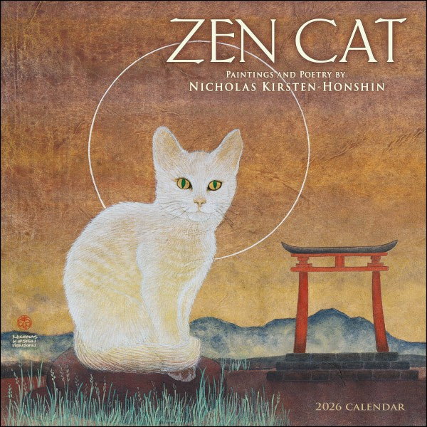 Cover of 'Zen Cat' calendar with a cat and torii gate illustration.