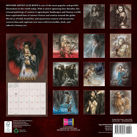 The Fantasy Art of Royo 2025 16 month Calendar