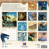 Calendar with dragon-themed artwork  and text on a beige background