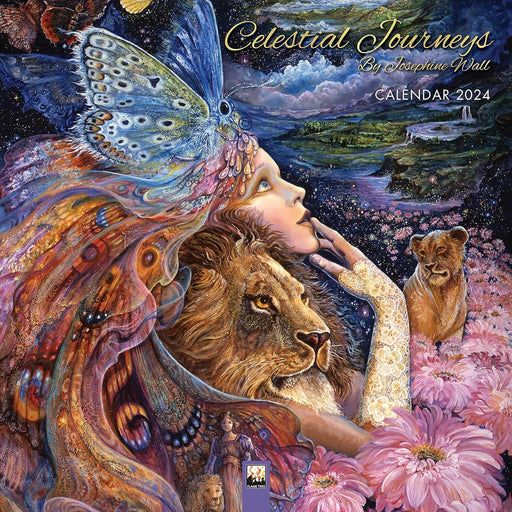 2024 Celestial Journeys wall calendar by Josephine Wall featuring lion fairy and flowers