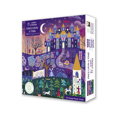 Jenny Zemanek 'Once Upon a Time' puzzle box with colorful illustrations on a white background