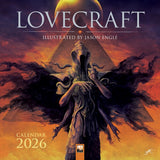 Lovecraft calendar cover with a creature and pyramid design, illustrated by Jason Engle.