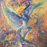 Cover of 'Celestial Journeys' calendar featuring a colorful artwork of a winged figure and birds.