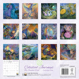 Calendar back cover with colorful artwork of celestial beings and nature scenes.