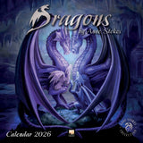 Dragons by Anne Stokes calendar, 2026, purple dragon family on the cover