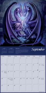 Calendar with a purple dragon illustration for September