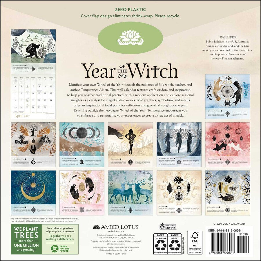 2027 Year of the Witch Wall Calendar - back cover showing all months