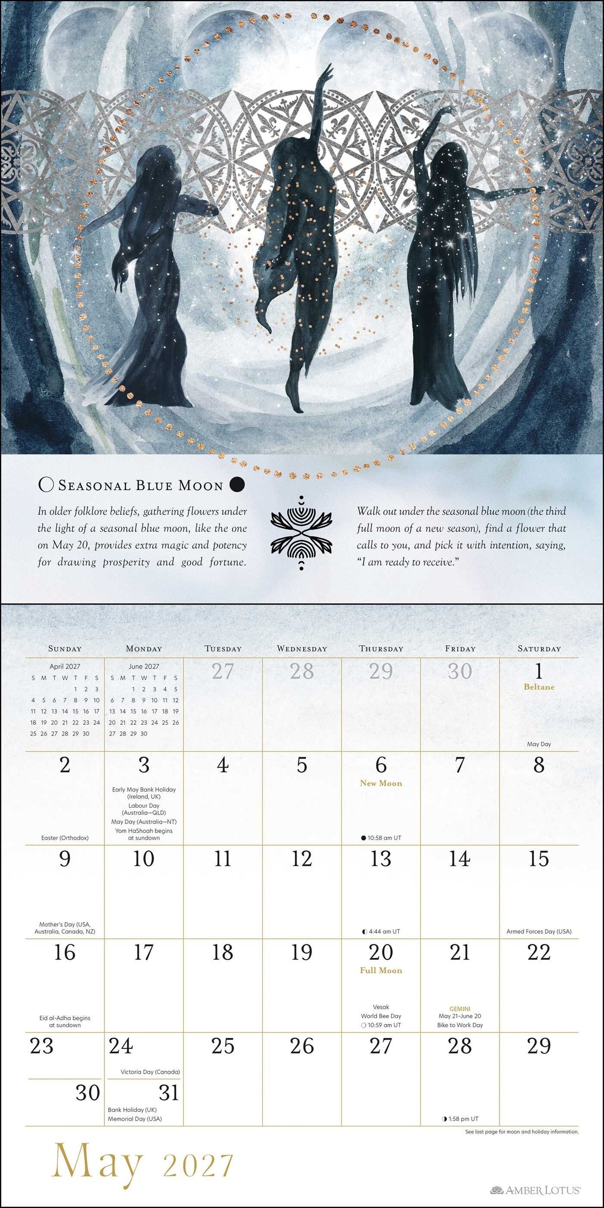 2027 Year of the Witch Wall Calendar - May with three dancing women silhouettes