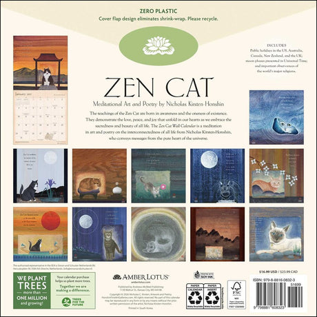 2027 Zen Cat Wall Calendar - back cover showing all months