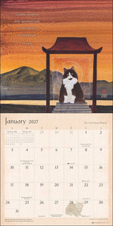 2027 Zen Cat Wall Calendar - January with black and white cat