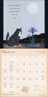 2027 Zen Cat Wall Calendar - March with black and white cat and iris