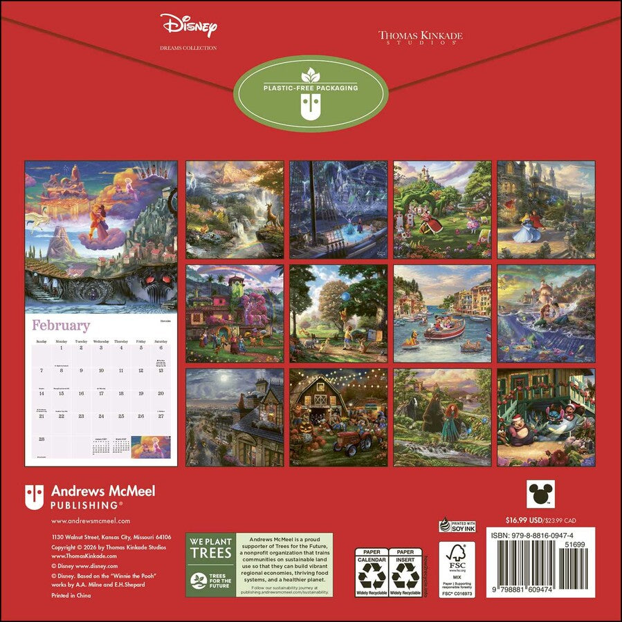 Disney Dreams Thomas Kinkade 2027 Wall Calendar - back cover showing all months