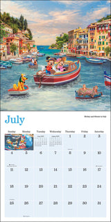 Disney Dreams Thomas Kinkade 2027 Wall Calendar - July showing Mickey & Minnie in boat