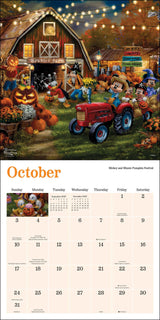 Disney Dreams Thomas Kinkade 2027 Wall Calendar - October showing Mickey Mouse & friends in harvest farm scene