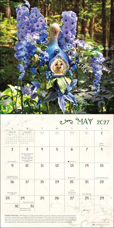 Fairy Houses 2027 Wall Calendar - May page with flowers, fairy house, calendar