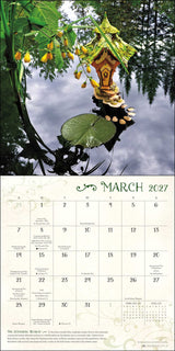 Fairy Houses 2027 Wall Calendar - March calendar page with house, pond, and flowers