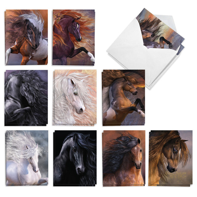 Set of notecards featuring various horse art by Laurie Prindle, with envelopes