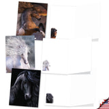 Examples of three horse cards, also shown open with horse heads inside