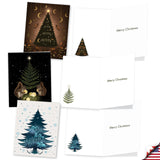 Set of Christmas cards with trees, inside views with message and tree motif