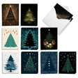 Collection of Christmas cards with tree designs on a white background