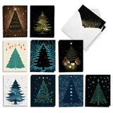 Collection of Christmas cards with tree designs on a white background