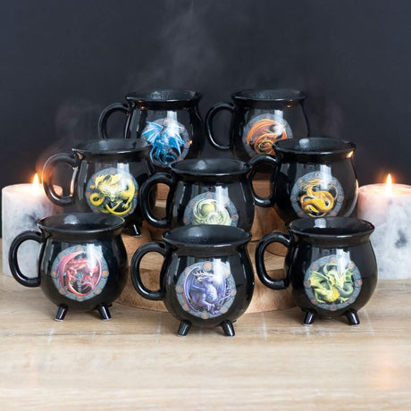 Collection of color change Anne Stokes dragon cauldron mugs