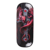 Eyeglass case by Anne Stokes, red dragon curled around Gothic cross with gems