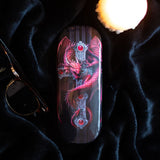 Eyeglass case by Anne Stokes, red dragon curled around Gothic cross with gems