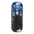 Eyeglass case with witch in black casting a spell under a full moon